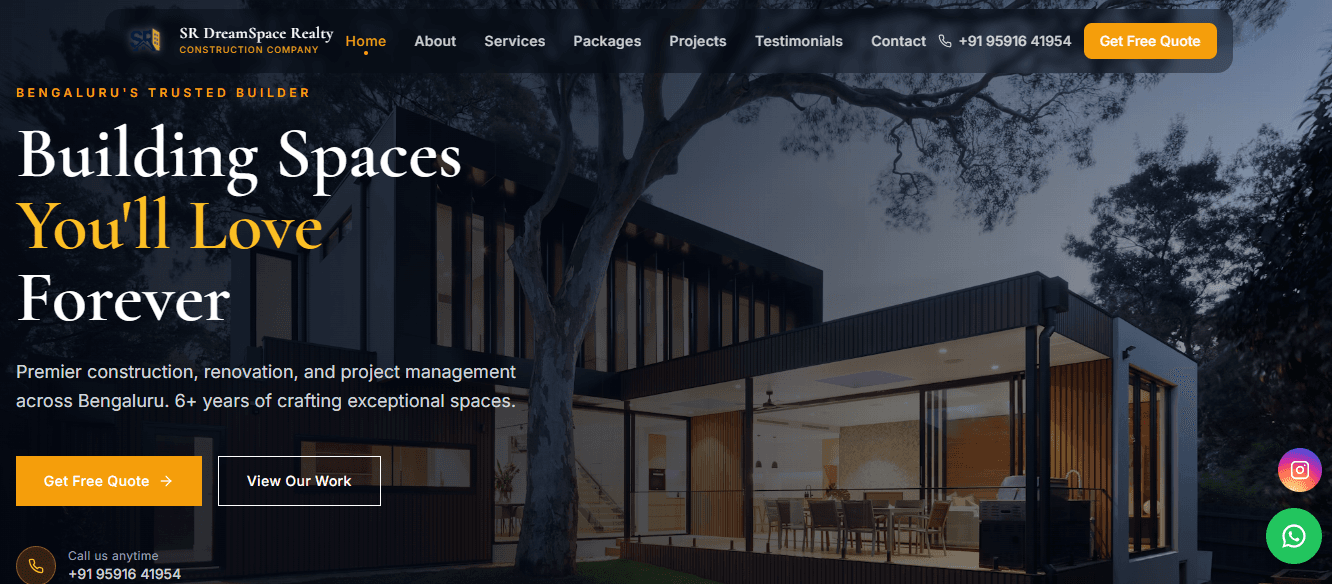 Construction Company Website Design – SR DreamSpace Realty | Stynamics